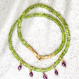 PASIFLORA PERIDOT & RHODOLITE GARNET CHARMS NECKLACE